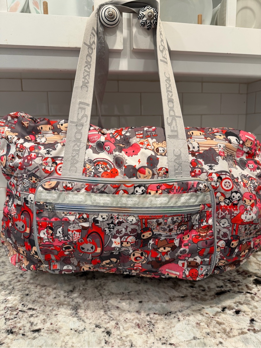 tokidoki Red, Pink & Gray Character-Print Travel Duffel